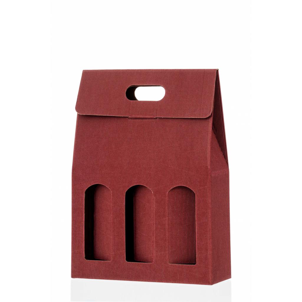 Corrugated, cardboard packaging - Cardboard packaging for three wine bottles RED