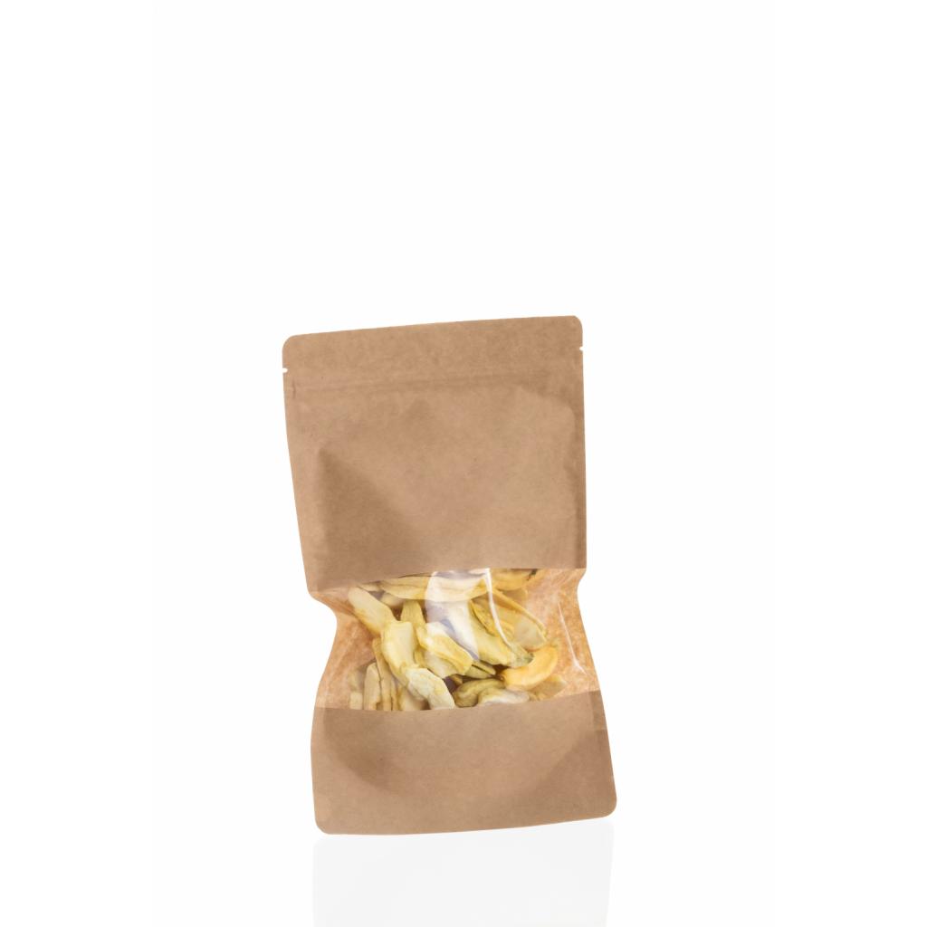 Mehlbeutel, Brotbeutel, Beutel mit Reißverschluss, Geschenkpapier - Standbodenbeutel braun mit Reißverschluss und Sichtfenster