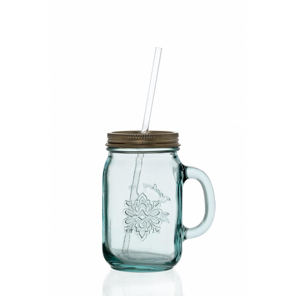Gläser und Tafelglas - Trinkglas 550 ml mit Strohhalm und Deckel