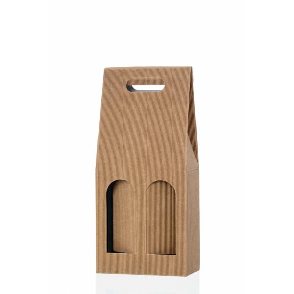 Corrugated, cardboard packaging - Cardboard packaging for two wine bottles NATURAL