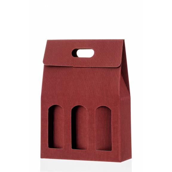 Corrugated, cardboard packaging - Cardboard packaging for three wine bottles RED