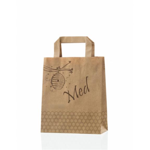 Für Imker - Papiertüte Natur mit Bienenstock-Motiv (breiter Henkel)